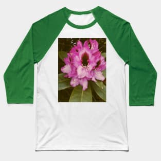 Retro Pink Flower With Green Leaves Baseball T-Shirt